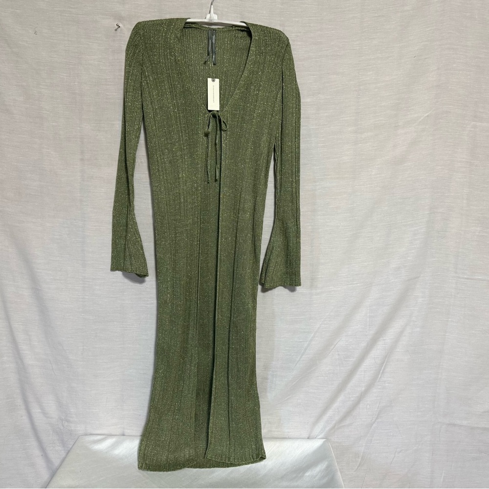Olive Green Knit Tie-Front Maxi Dress